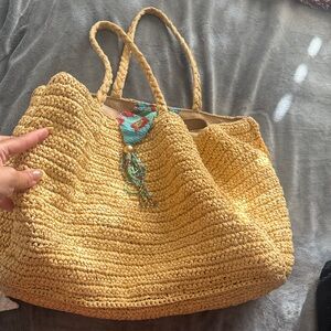 Woven Straw Tote Bag - large beach bag